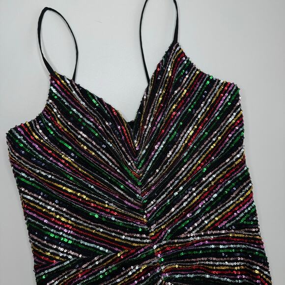 Dress the Population | NWT Viviane Rainbow Sequin Ruched Mini Dress - Picture 5 of 8